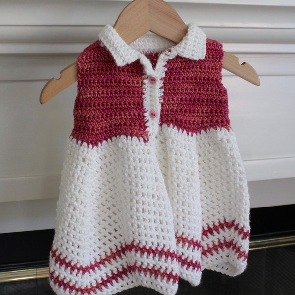 Forever Summer Girl Baby Dress Crochet Pattern (size 0 to 12 months) , Baby Kids Clothes, Polo Dress, PDF Download, Zigzag Pattern, Pink