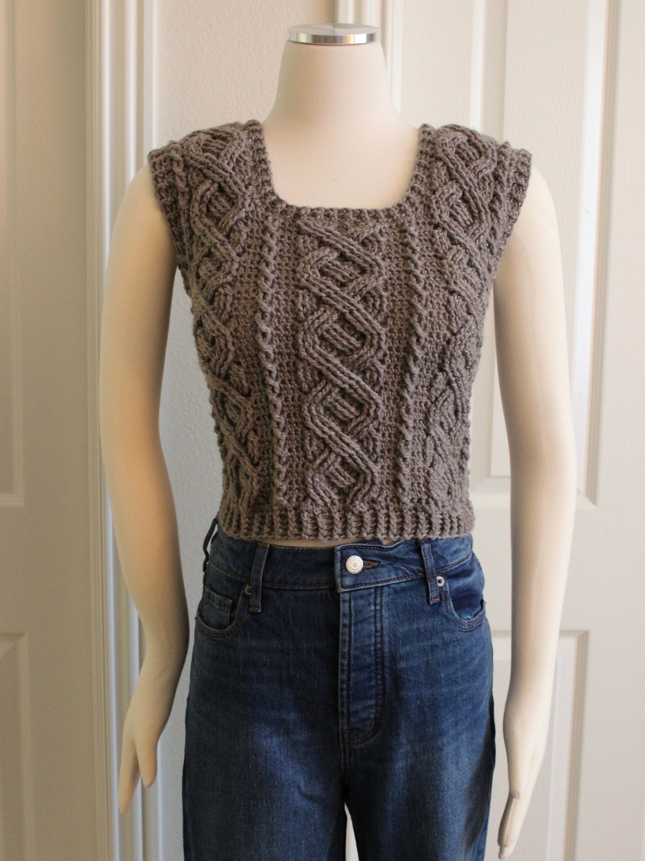 Crochet Cropped Sweater Vest Pattern Cable Braided Sweater Etsy