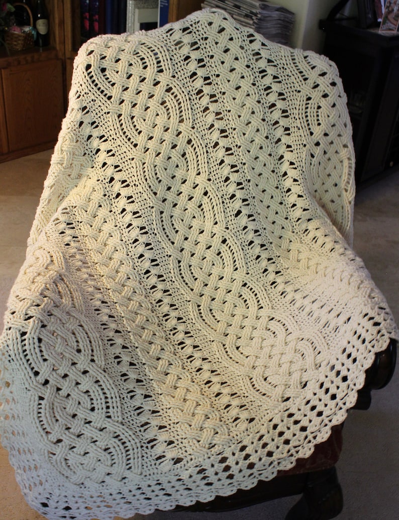 Crochet Blanket Pattern Large Fiona Cable Lace Braided