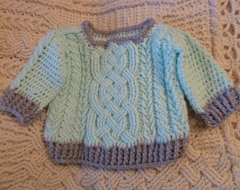 Aran Braided Cable Crochet Baby Sweater Pattern for boys and girls (size 0 to 3 months), cable sweater, baby clothes, PDF Download