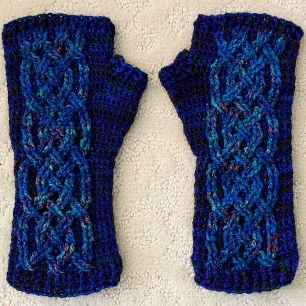 Mont-St.-Michel Fingerless Gloves Crochet Pattern Cable Aran Gloves Pattern for Men or Women, PDF Download