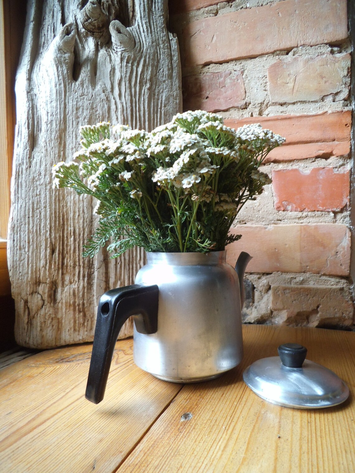 Aluminum Tea Kettle Coffee Pot With Lid Rustic Farmhouse Kitchen Decor