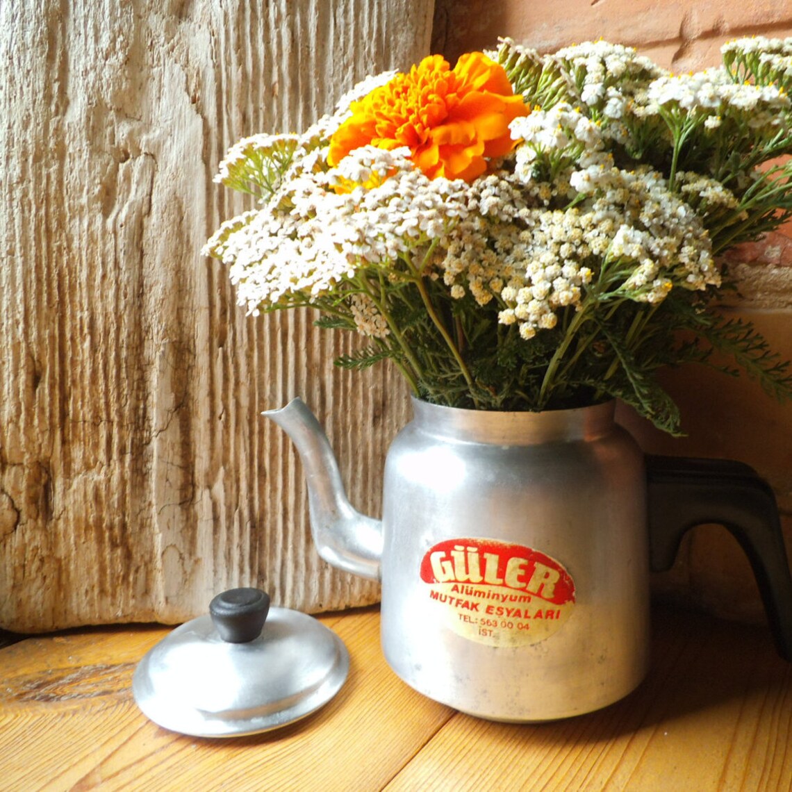 Aluminum Tea Kettle Coffee Pot With Lid Rustic Farmhouse Kitchen Decor