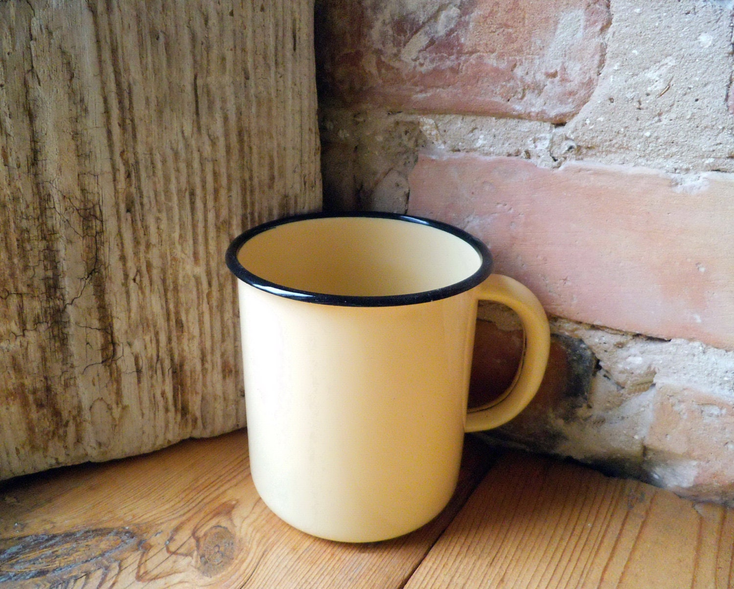 Large Enamel Mug with Fruits Yellow Enamel Mug Vintage Etsy