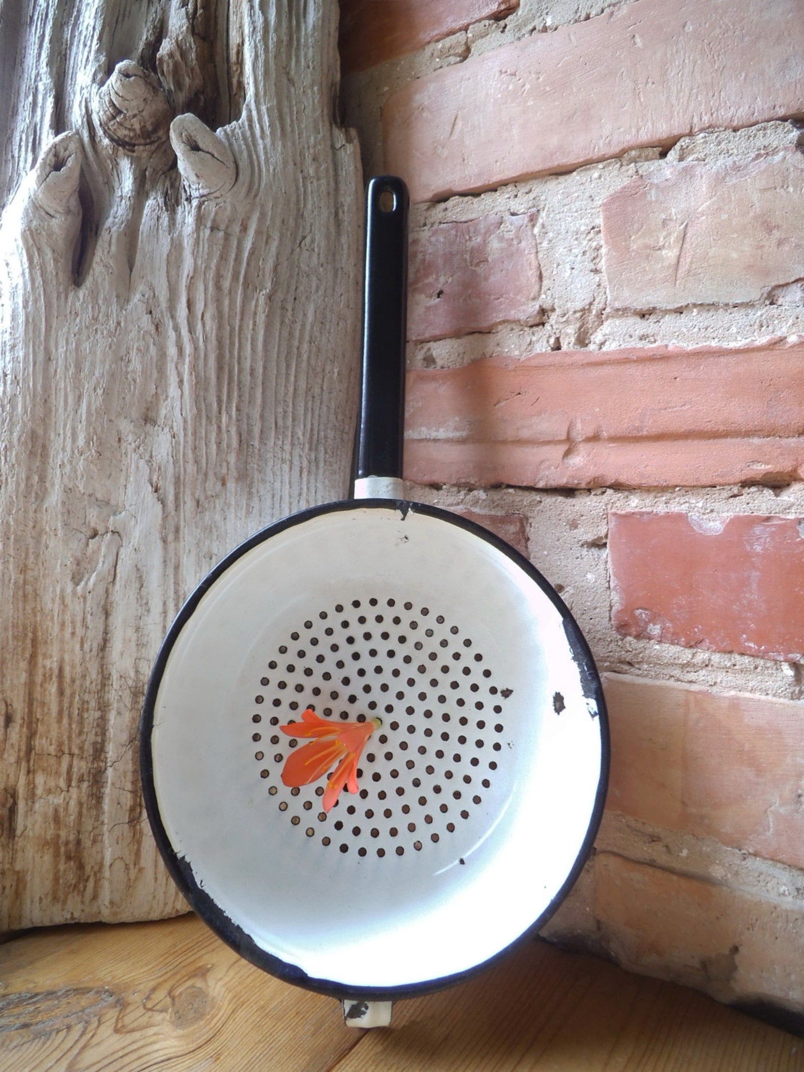 Large Enamel Colander Old Colander Old Strainer White Etsy