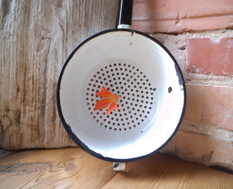 Large Enamel Colander Old Colander Old Strainer White Etsy