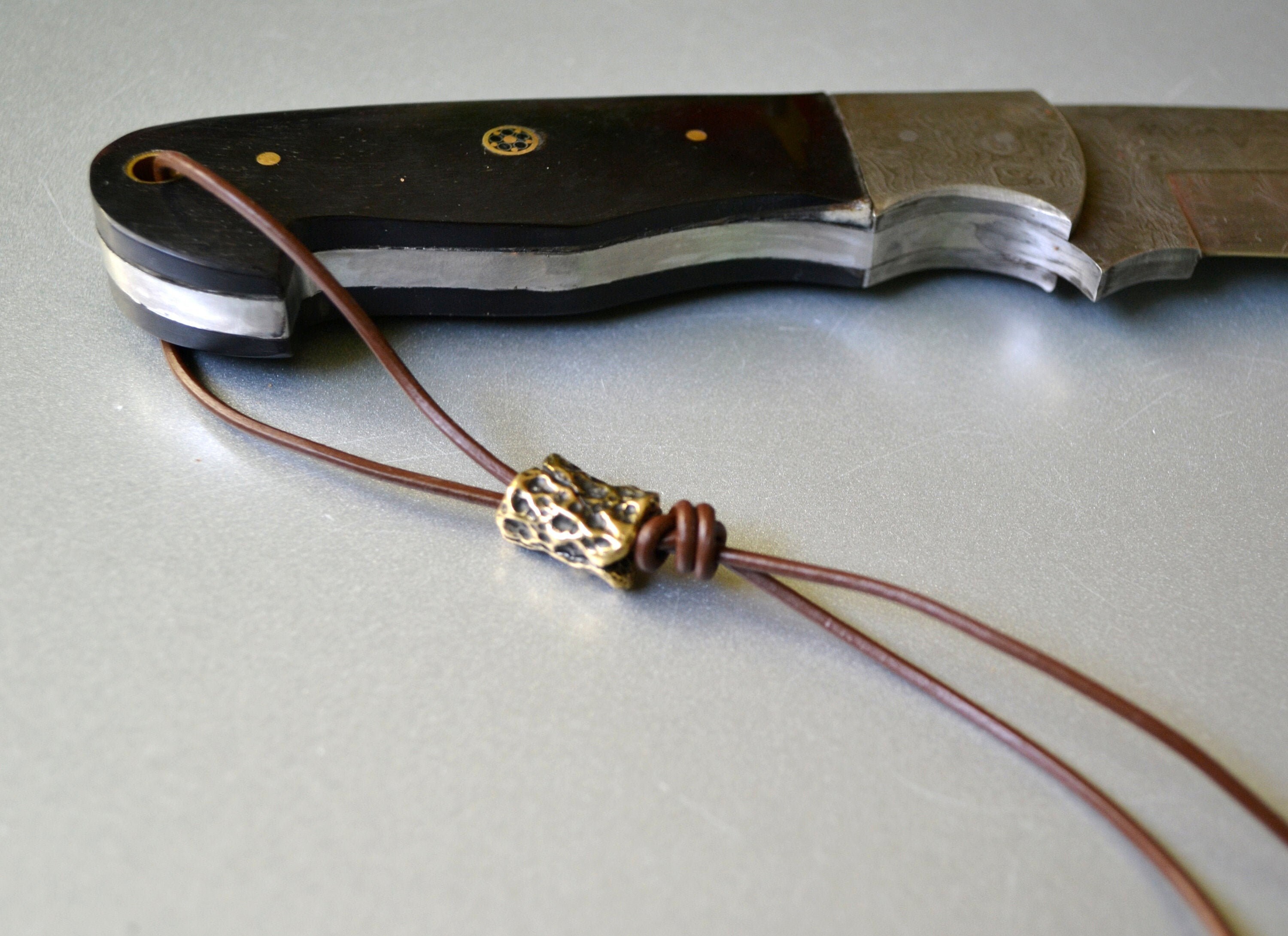 Leather knife lanyard with brass bead edc tactical custom Etsy