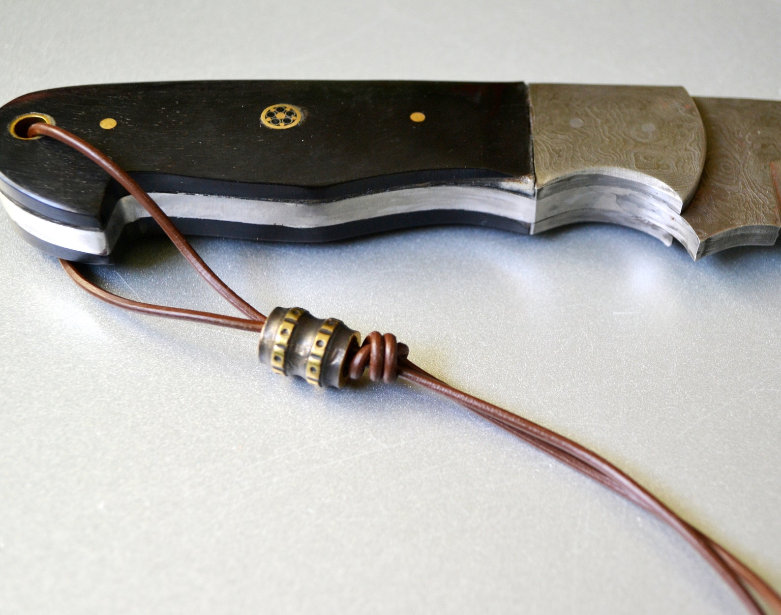 Leather knife lanyard with brass bead edc tactical custom Etsy