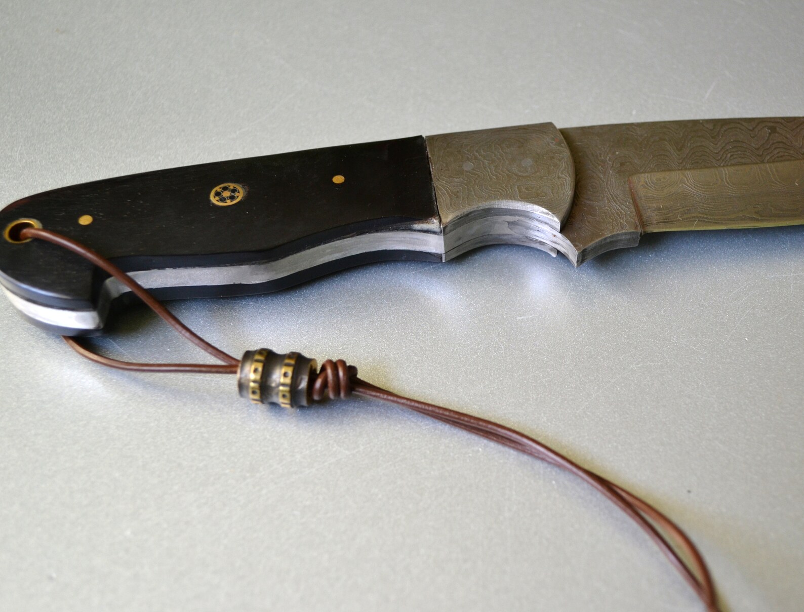 Leather knife lanyard with brass bead edc tactical custom Etsy