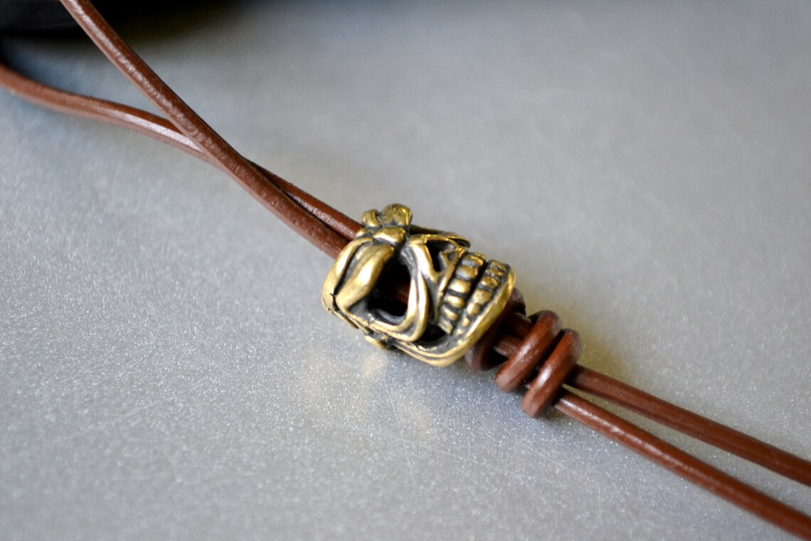 Knife Lanyard With Brass Scull Bead Leather Edc Tactical Etsy