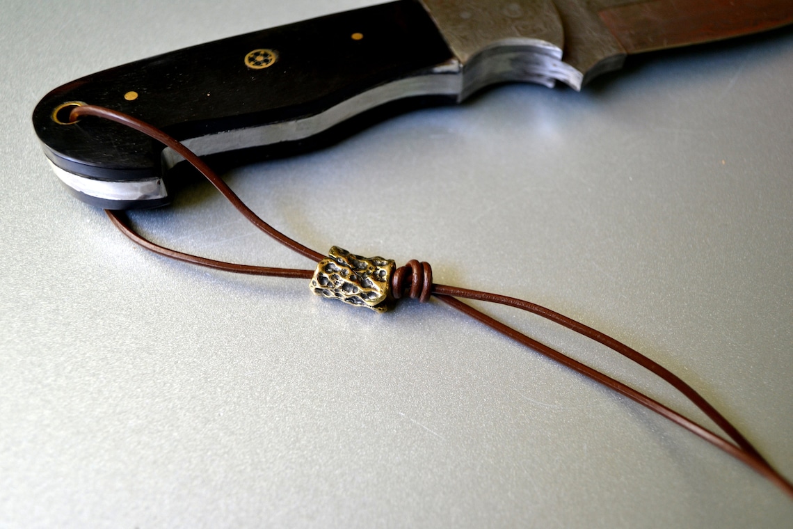 Leather knife lanyard with brass bead edc tactical custom | Etsy
