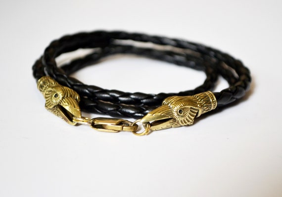 Men/women leather wrap bracelet with raven brass clasp unisex | Etsy