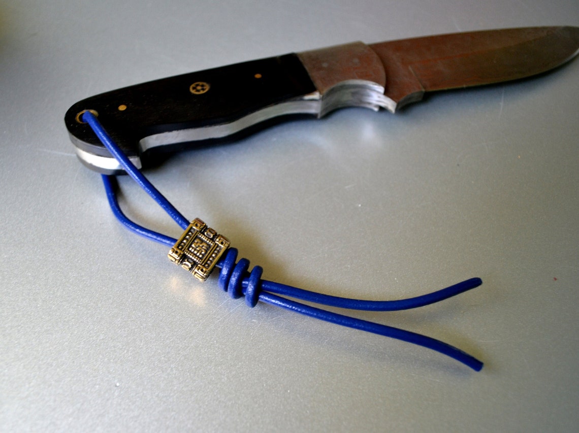 Leather knife lanyard with brass bead steampunk edc Etsy