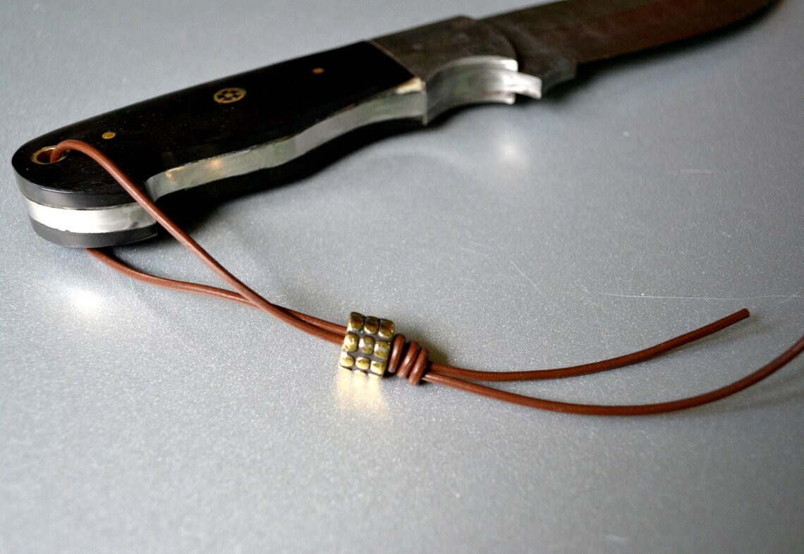 Leather knife lanyard with brass bead edc tactical custom Etsy