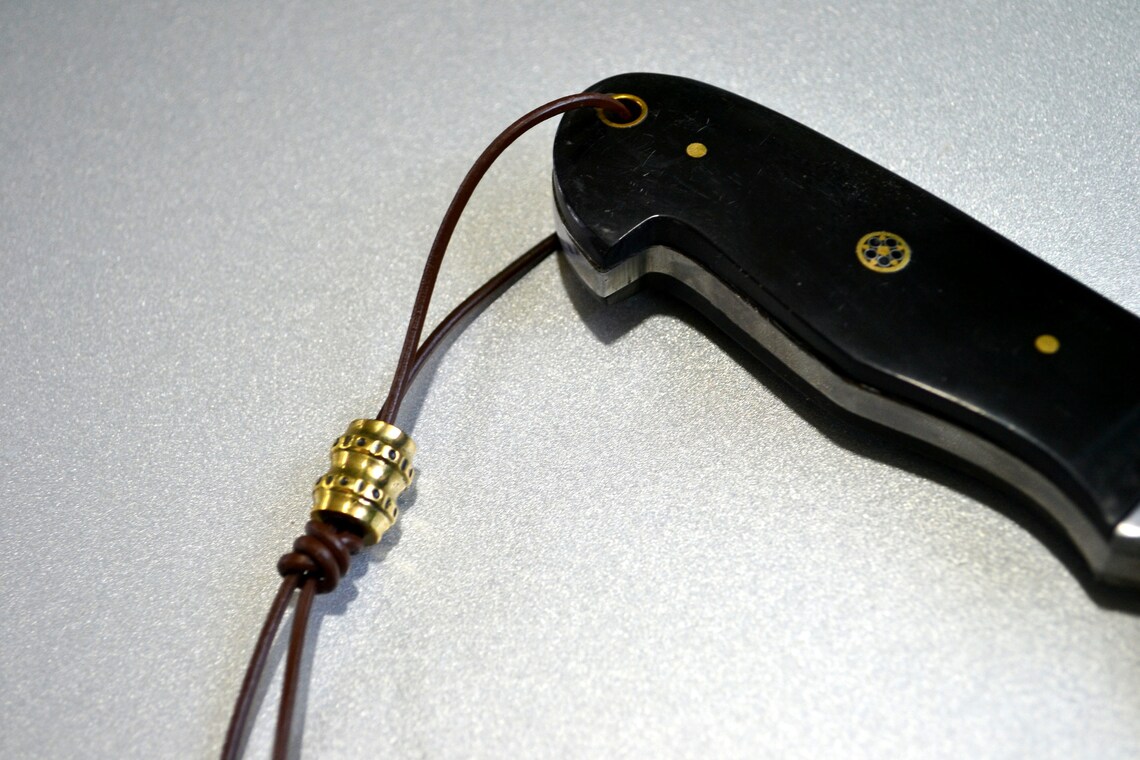 Leather Knife Lanyard With Brass Bead Edc Tactical Custom Etsy