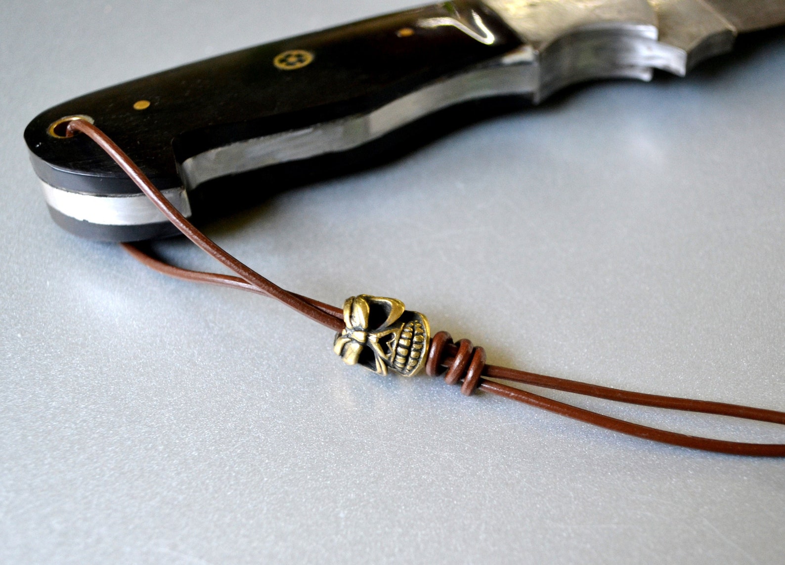 Knife Lanyard With Brass Scull Bead Leather Edc Tactical Etsy