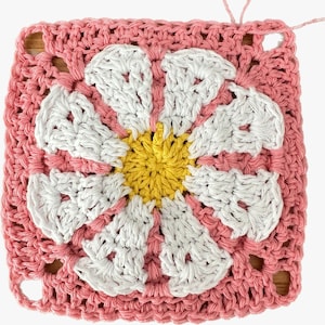 El patrón de cuadrados de crochet de flores, patrón de cuadrados de margaritas, patrón de cuadrados de margaritas de la abuela PDF Flor afgana, de inspiración vintage, decoración boho 3D