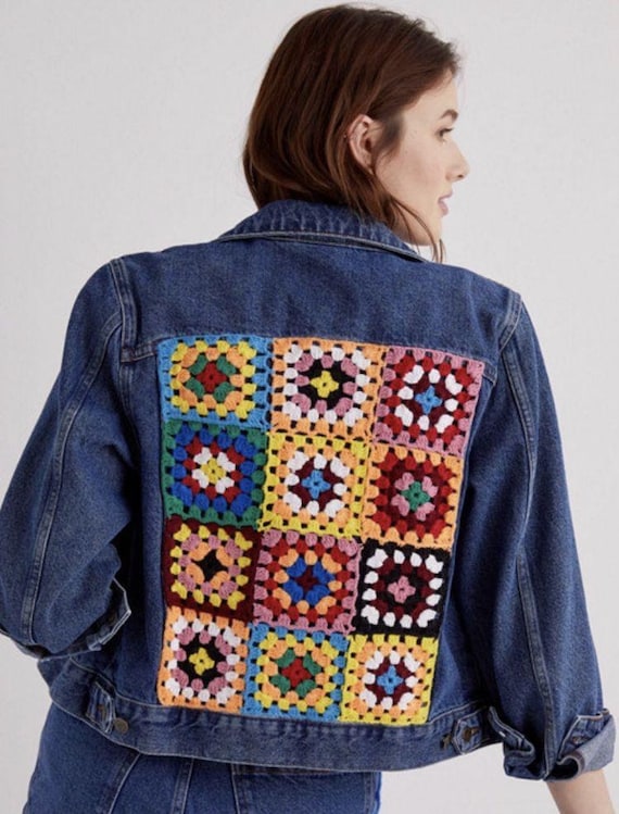 Granny Square Crochet Jean Jacket Woman Handmade Clothes Etsy
