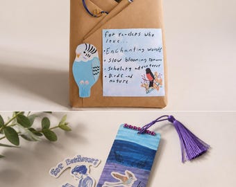 Blind Date mit einem Liebesbuch | Mystery Book Geschenk-Set | Buchliebhaber Geschenk | Handgefertigtes Lesezeichen & Armband