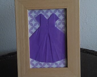 Purple Paper Dress in 4x6 wood picture frame