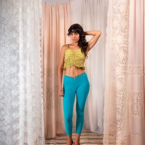 Legging vintage turquoise stretch – anneau transparent – Made in France – 90s Y2K