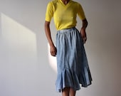 Acid leu denim midi skirt high waist ruffle style lolita