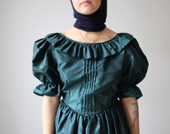 Vintage 80s LAURA ASHLEY Dress / Dark Green / Vic… - image 5