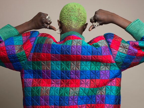 VINTAGE PALM bomber jacket in quilted silk green … - image 4
