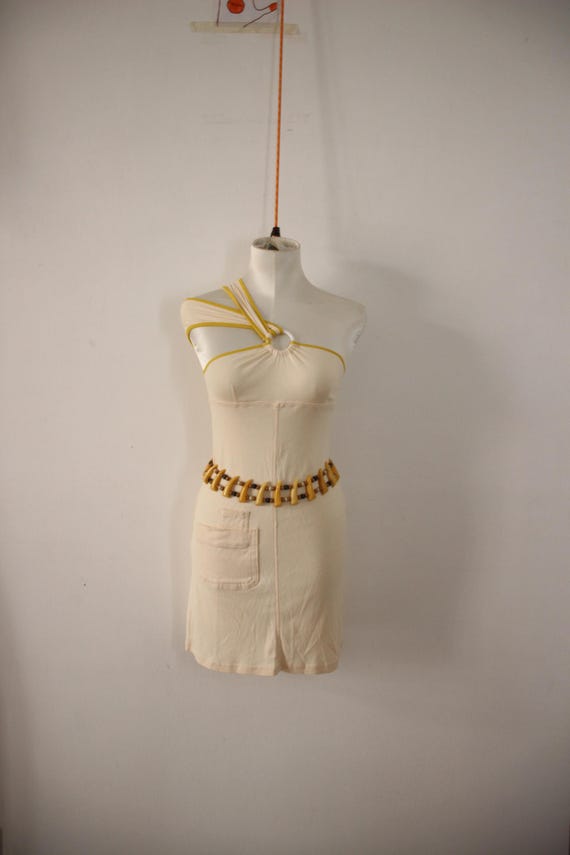 short white dress with gold belt Angel's Kiss White Belted Mini Dress main image 1