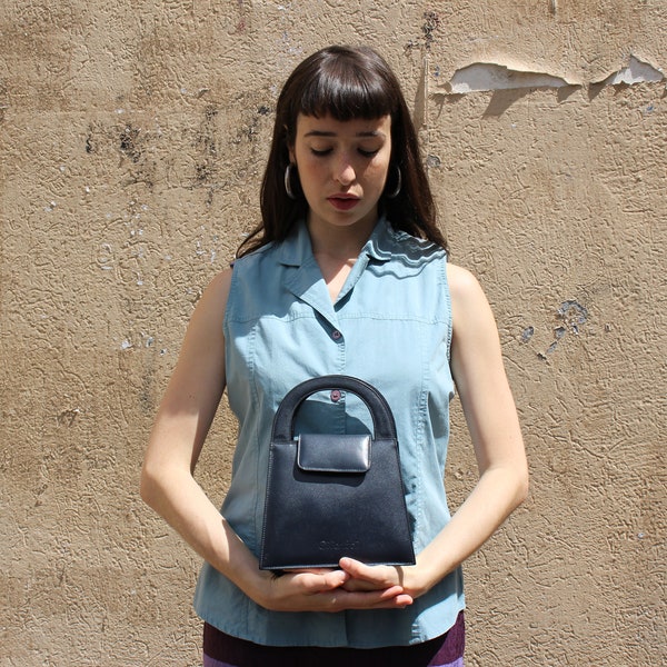 Mini sac à main en cuir bleu marine