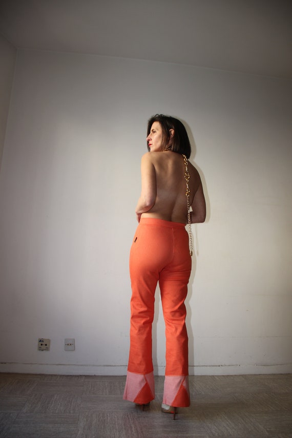High-waisted trousers with stretch orange bell bo… - image 2