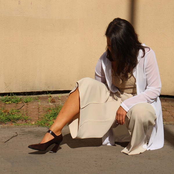 YVES SAINT LAURENT pump in brown leather and nubuck with a buckle at the instep / Size 37