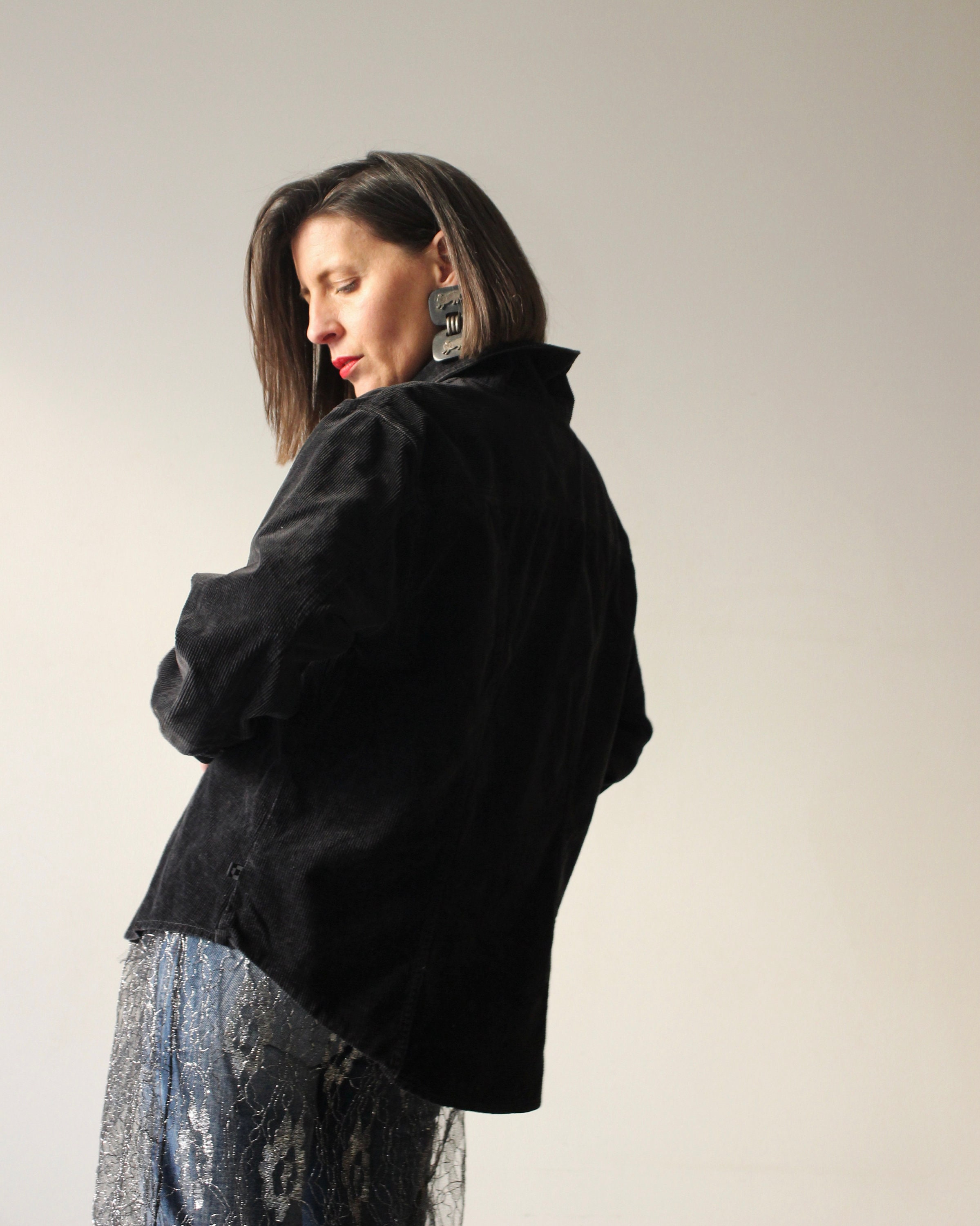 Route 66 Shirt Jacket in Black Corduroy With Zip / Unisex