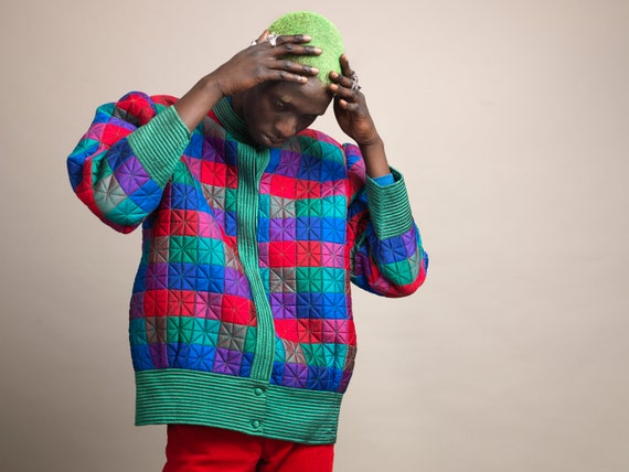 VINTAGE PALM bomber jacket in quilted silk green … - image 6