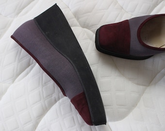 Vintage wedge shoe / Nubuck and canvas / Purple / Size