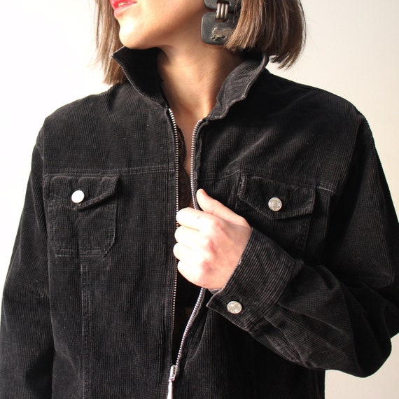 Route 66 shirt jacket in black corduroy with zip … - image 5