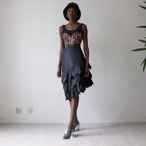 Jupe à volant asymétrique et froufrou en taffetas de soie  / Taille 1 / Made in France