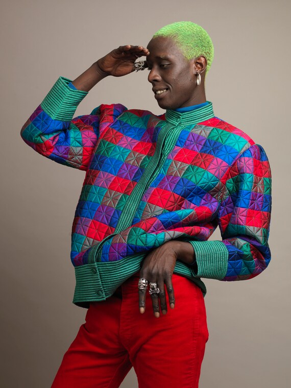 VINTAGE PALM bomber jacket in quilted silk green … - image 8