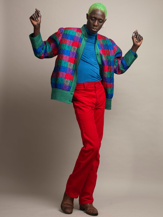 VINTAGE PALM bomber jacket in quilted silk green … - image 3