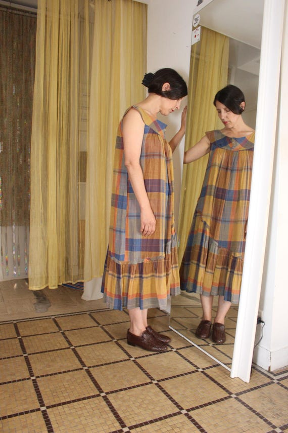 Long Sleeveless Madras Dress in Cotton Gauze