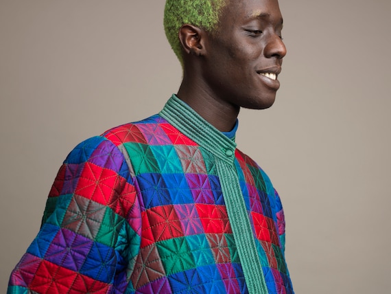 VINTAGE PALM bomber jacket in quilted silk green … - image 7
