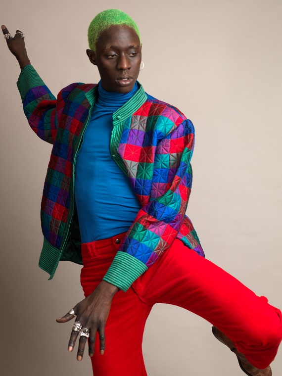 VINTAGE PALM bomber jacket in quilted silk green … - image 2
