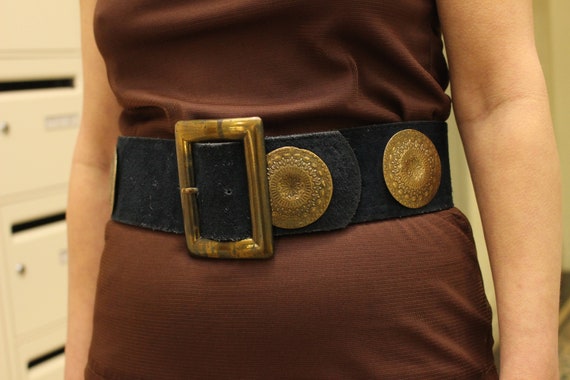 Copper Medallion Belt. Artisan Leather Medallion Belt With Brass Chain: Bohemian  main image 4