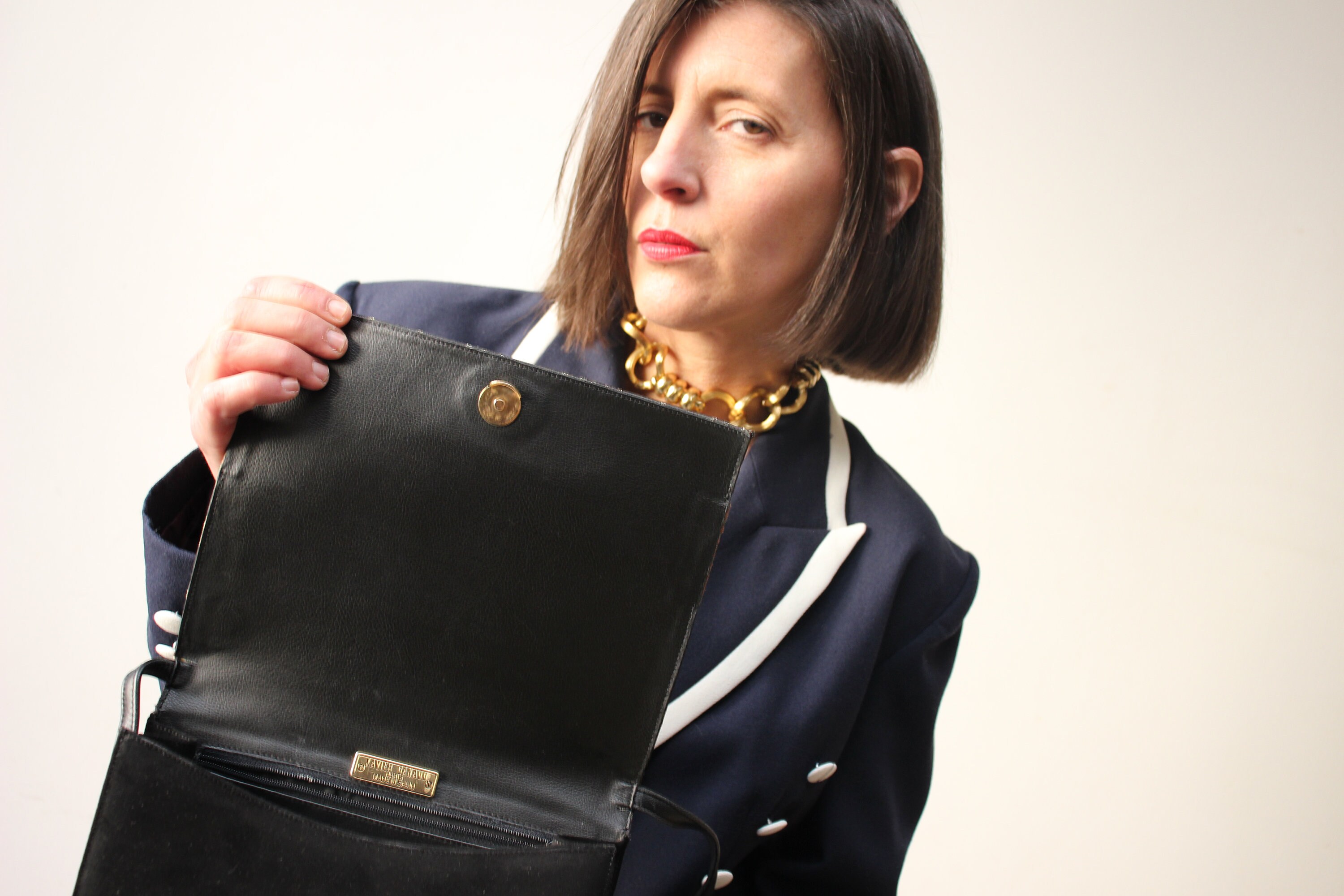 Sac Pochette Xavier Danaud - Cuir Noir, Doublure Cuir, Bandoulière Fine, Occasion Très Bon État