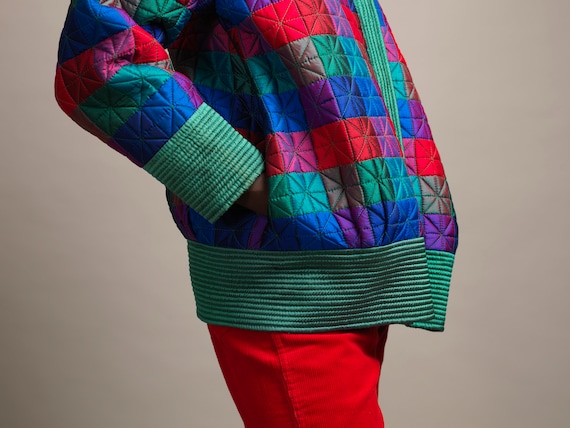 VINTAGE PALM bomber jacket in quilted silk green … - image 5