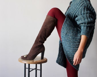 Botas de chocolate / ESCADA en ante marrón / Cuero Zip / Square Empeigne / Tamaño 39 / Hecho en Italia