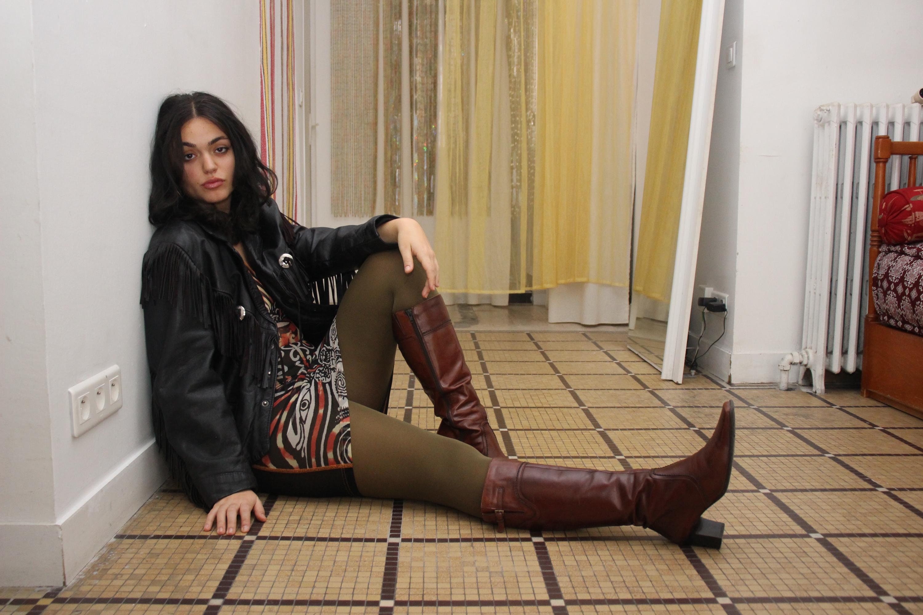 【CALLNE】Squaretoe Real Leather Heelboots Western Womens Square Toe Knee High Boots Block Heels Zipper