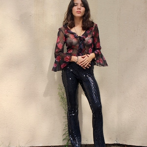 Black sequin pants / High waist cigarette cut / Size XXS-XS