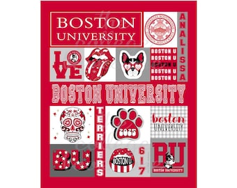 Custom College Blanket Personalized fleece blanket Photo Patchwork Dorm room Massachusetts Boston Tufts Emerson Northeastern UMass Westfield