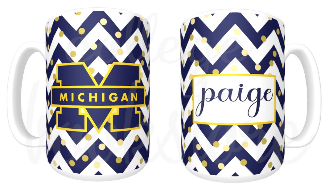 Custom COLLEGE Logo Mug Chevron Gold Dots Coffee Tea Hot Cocoa 15 Oz Personalized CORNELL NYU